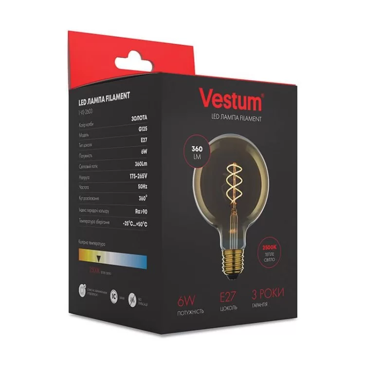 в продажу Філаментна лампа Vestum 1-VS-2603 «вінтаж» Golden Twist G125 6Вт 2500K E27 - фото 3