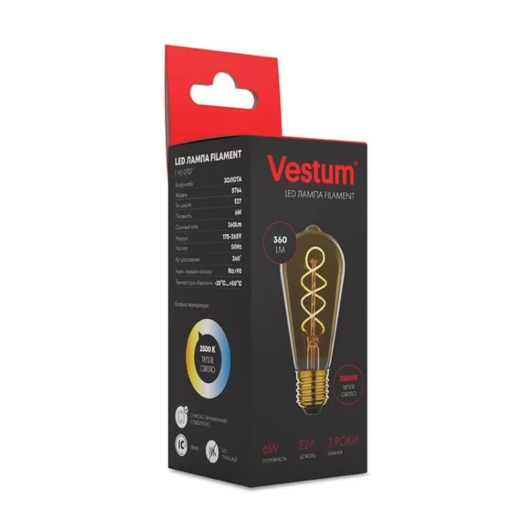 в продажу Філаментна лампа Vestum 1-VS-2707 «вінтаж» Golden Twist ST64 6Вт 2500K E27 - фото 3