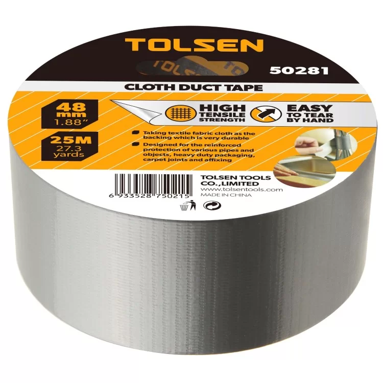 Клейка стрічка Tolsen (50281) Duct Tape 48ммх25м ціна 117грн - фотографія 2