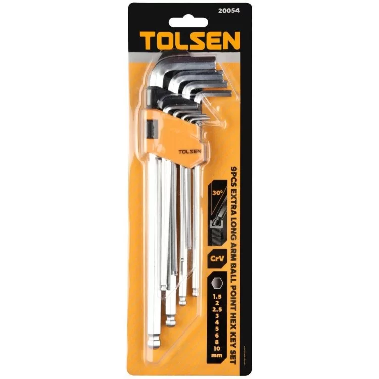 Комплект шестигранних подовжених ключів Tolsen (20054) 1.5-10мм (9шт) ціна 295грн - фотографія 2