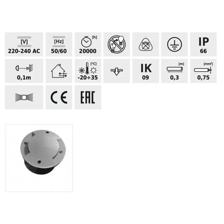 в продажу Грунтовий світильник KANLUX ROGER DL-2LED6 (07281) сірий - фото 3