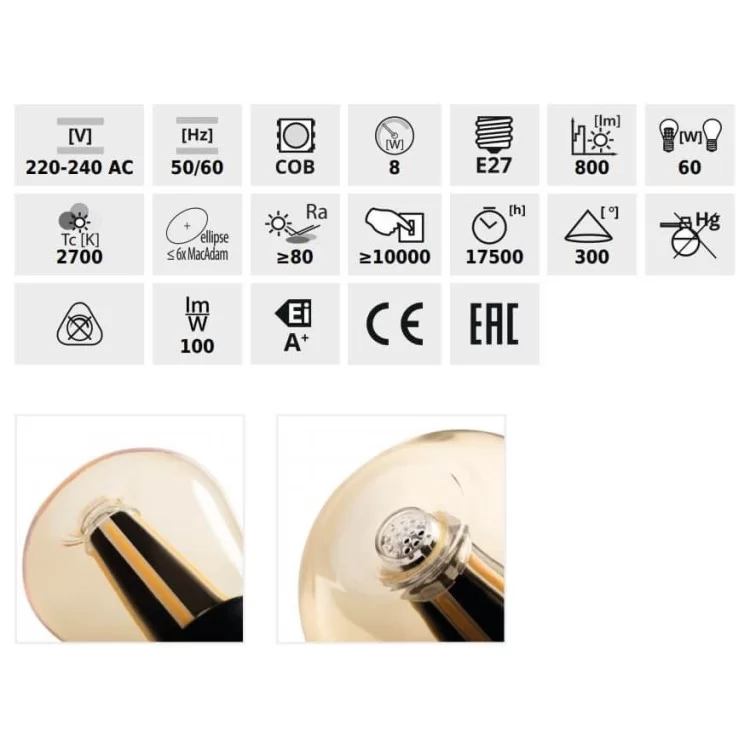 Філаментна лампа KANLUX APPLE LED E27-WW (24256) ціна 118грн - фотографія 2
