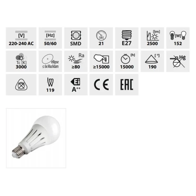 в продажу Світлодіодна лампа KANLUX EBRI LED 21W E27-WW (29022) - фото 3