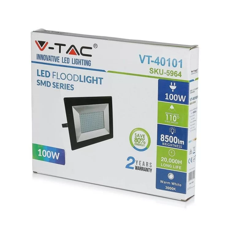Вуличний прожектор V-TAC 3800157625586 LED 100ВТ SKU-5965 E-series 230В 4000К (чорний) інструкція - картинка 6
