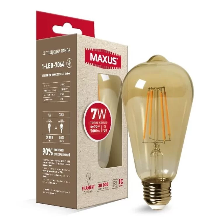 Філаментна лампа Maxus FM ST64 7Вт 2200K 220В E27 Amber (1-LED-7064) ціна 79грн - фотографія 2