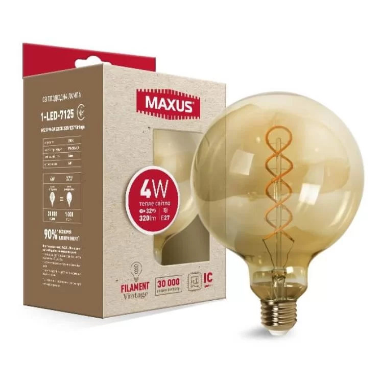 Філаментна лампа Maxus FM Vintage G125 4Вт 2200K 220В E27 (1-LED-7125) ціна 199грн - фотографія 2