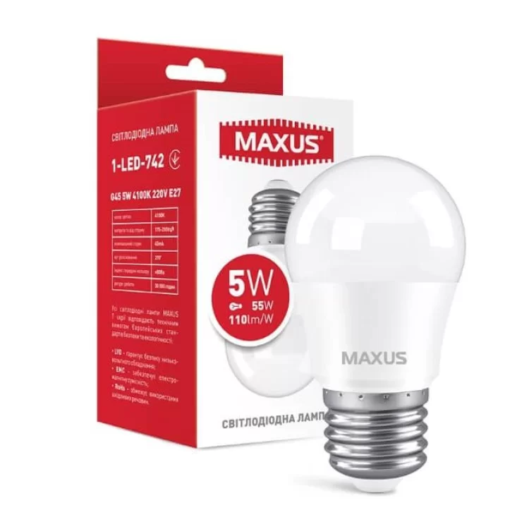 Светодиодная лампа Maxus G45 5Вт 4100K 220В E27 (1-LED-742) цена 78грн - фотография 2