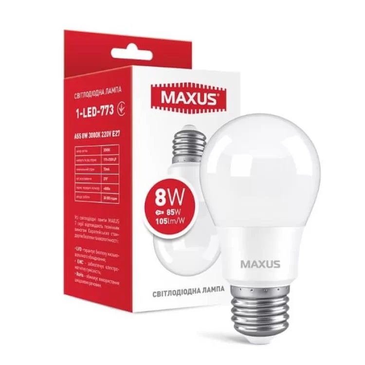 Светодиодная лампа Maxus A55 8Вт 3000K 220В E27 (1-LED-773) цена 75грн - фотография 2
