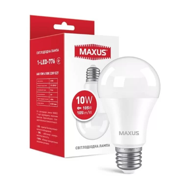 Світлодіодна лампа груша Maxus A60 10Вт 4100K 220В E27 1050лм (1-LED-776) ціна 90грн - фотографія 2