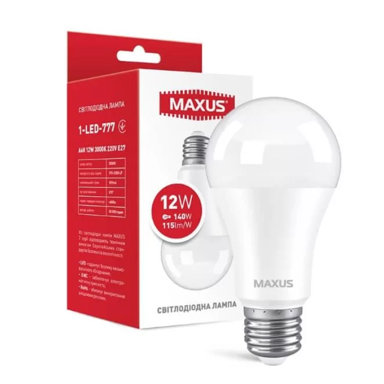 Светодиодная лампа груша Maxus A60 12Вт 3000K 220В E27 (1-LED-777) цена 105грн - фотография 2