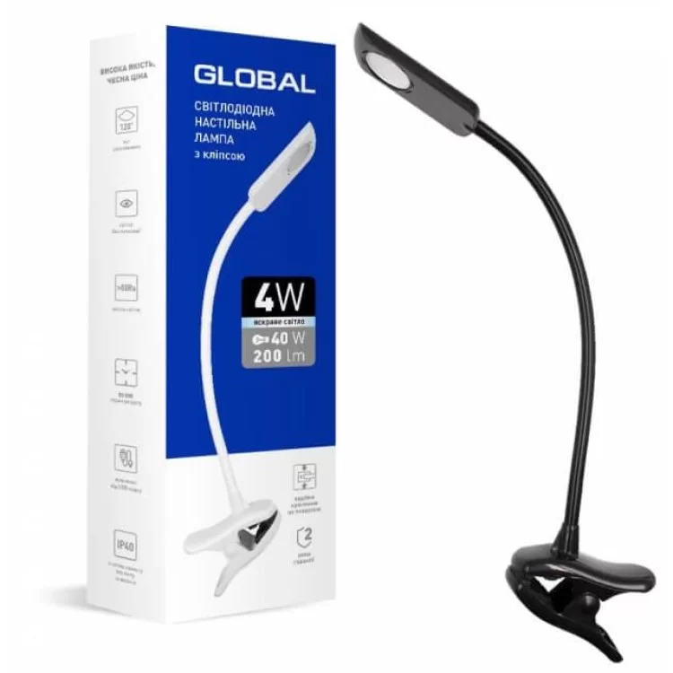 Настольный светильник на струбцине Global 4Вт 4100K с сенсорным выключателем (черный) 1-GDL-03-0441-BL цена 375грн - фотография 2