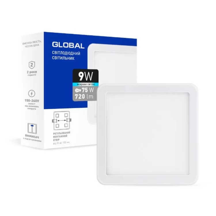 Квадратний світлодіодний світильник Global SP adjustable 9Вт 4100K (1-GSP-01-0941-S) ціна 120грн - фотографія 2