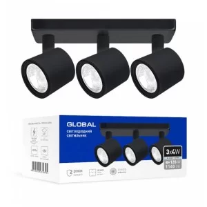 Потрійний накладний світильник спот Global GSL-02S 12Вт 4100K на прямокутній основі (чорний) 3-GSL-21241-SB