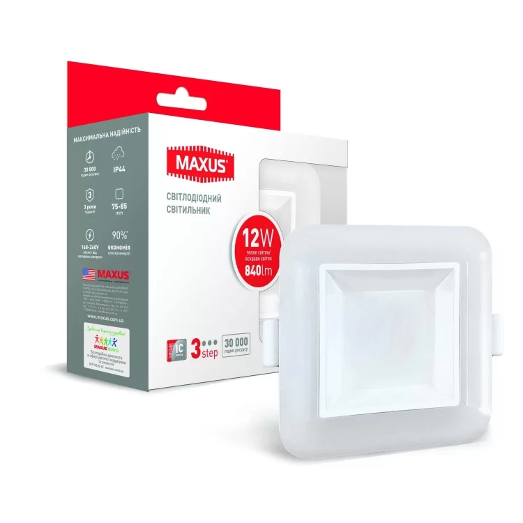 Квадратний світлодіодний розумний світильник Maxus SDL 3-step 12Вт 3000/4100К (1-MAX-01-3-SDL-12-S) ціна 450грн - фотографія 2