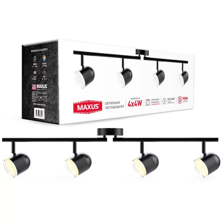 в продажу Спотовий 4-кратний світильник Maxus MSL-01C 16Вт 4100K (чорний) 4-MSL-11641-CB - фото 3