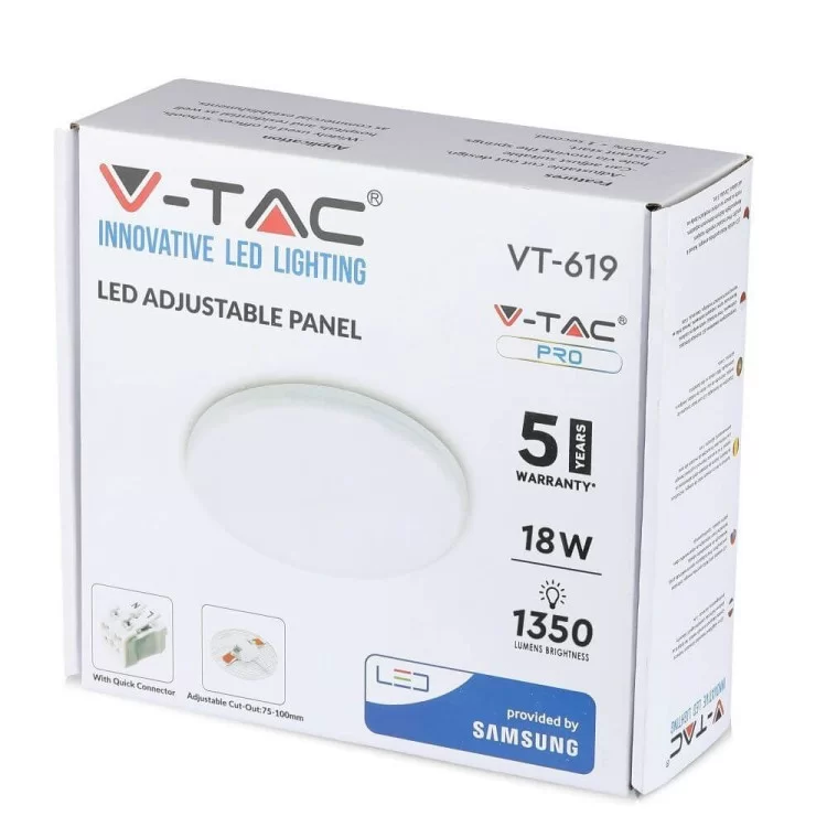 продаємо Кругла врізна LED панель V-TAC 3800157643030 18Вт SKU-734 Samsung Chip 230В 4000К Ø170мм в Україні - фото 4