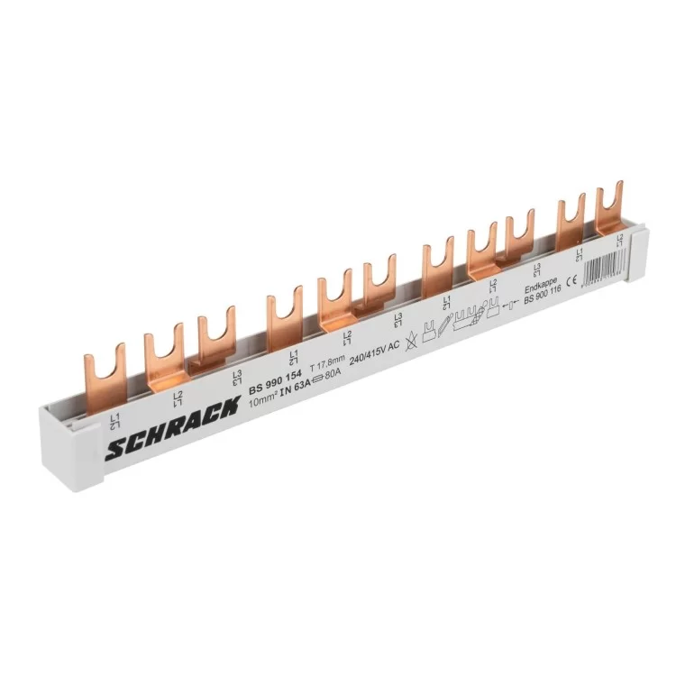 Шина с U-образными выводами Schrack BS990154 3P 10мм² на 11 модулей