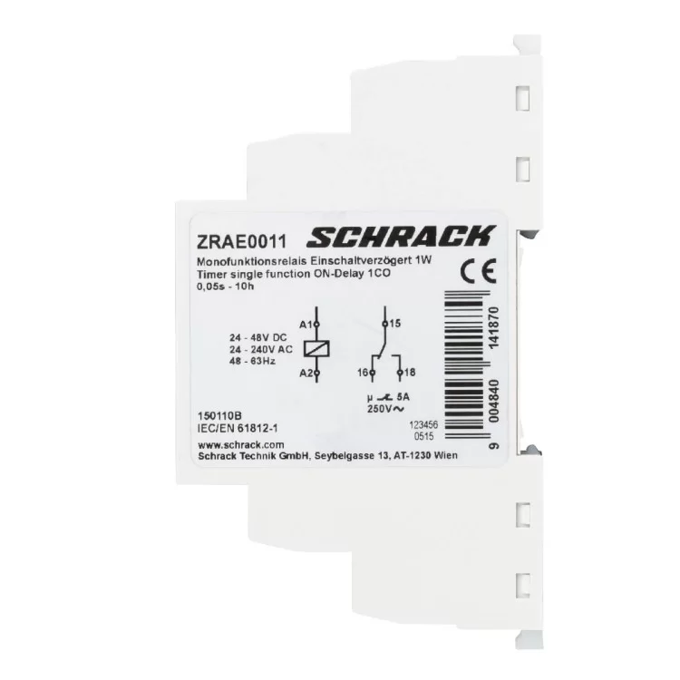Таймер сигнализации с функцией ON-задержки Schrack ZRAE0011 Amparo 1CO 5А цена 1 359грн - фотография 2