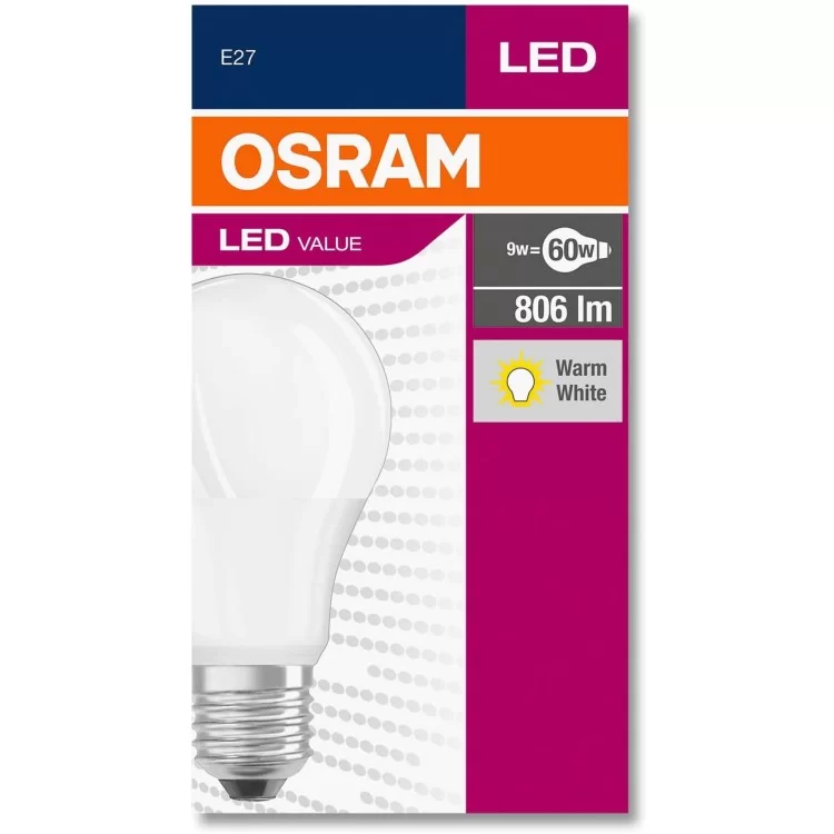 продаємо Світлодіодна лампа Osram 4052899326842 VALUE A60 9Вт 806Лм 2700К E27 в Україні - фото 4