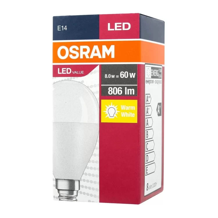 продаем Светодиодная лампа шарик Osram 4058075152939 VALUE 8Вт 806Лм 2700K E14 в Украине - фото 4