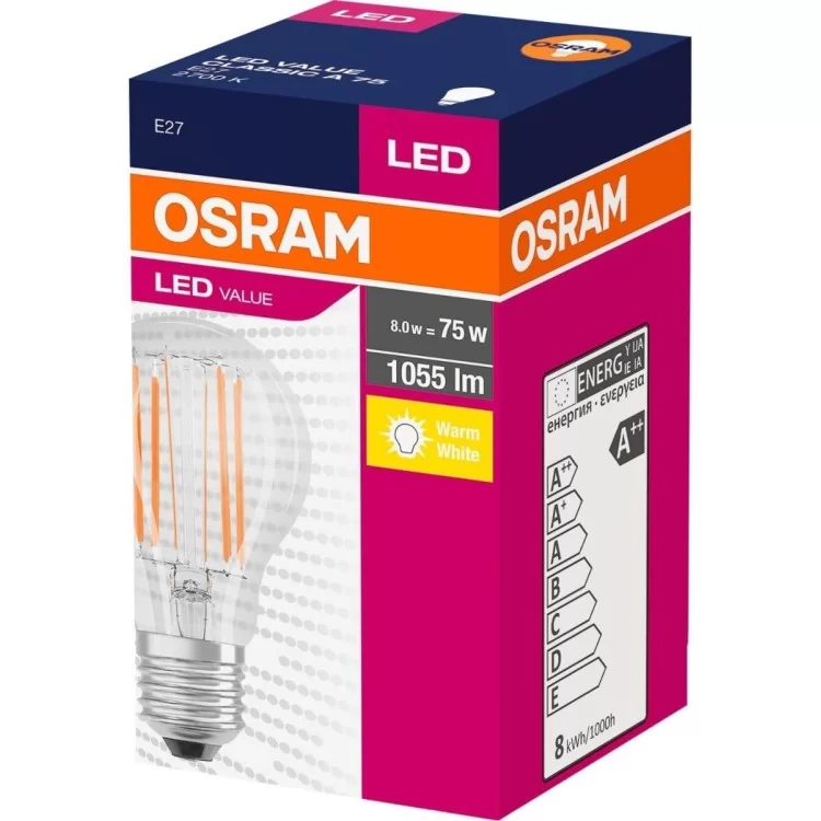 в продажу Світлодіодна лампа Osram 4058075288669 VALUE Filament A75 8Вт 1055Лм 2700K E27 - фото 3