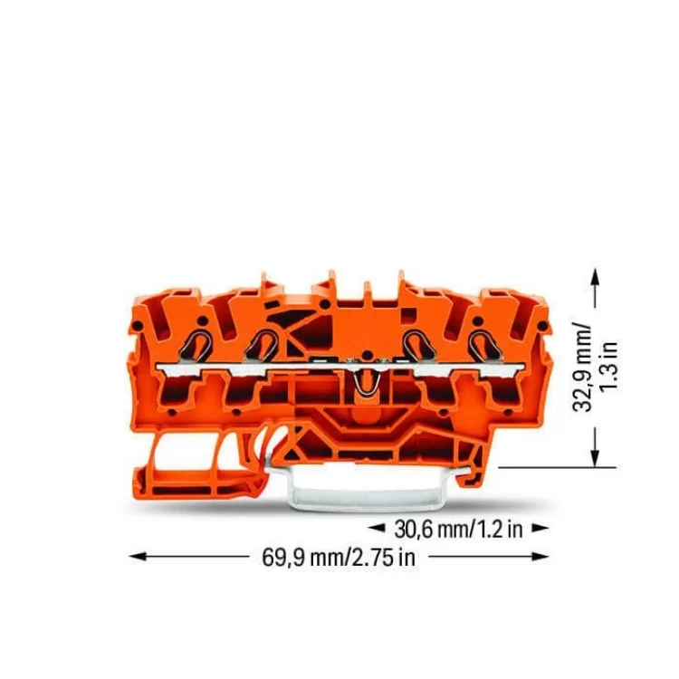 Проходная клемма Wago 2002-1402 на 4 проводника 2,5мм² 5мм (оранжевая) цена 22грн - фотография 2