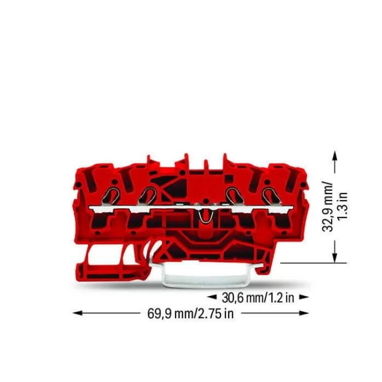Проходная клемма Wago 2002-1403 2,5мм² Eх e II DIN-рейки 35х15 и 35х7,5 (красная) цена 30грн - фотография 2