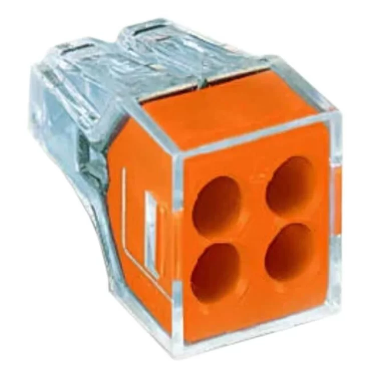 Клемний з'єднувач Wago 773-104 Push Wire® в прозорому корпусі з помаранчевою кришкою