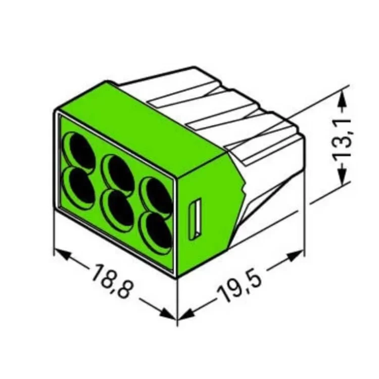Шестипроводний клемний з'єднувач Wago 773-116 Push Wire в прозорому корпусі з зеленою кришкою ціна 15грн - фотографія 2