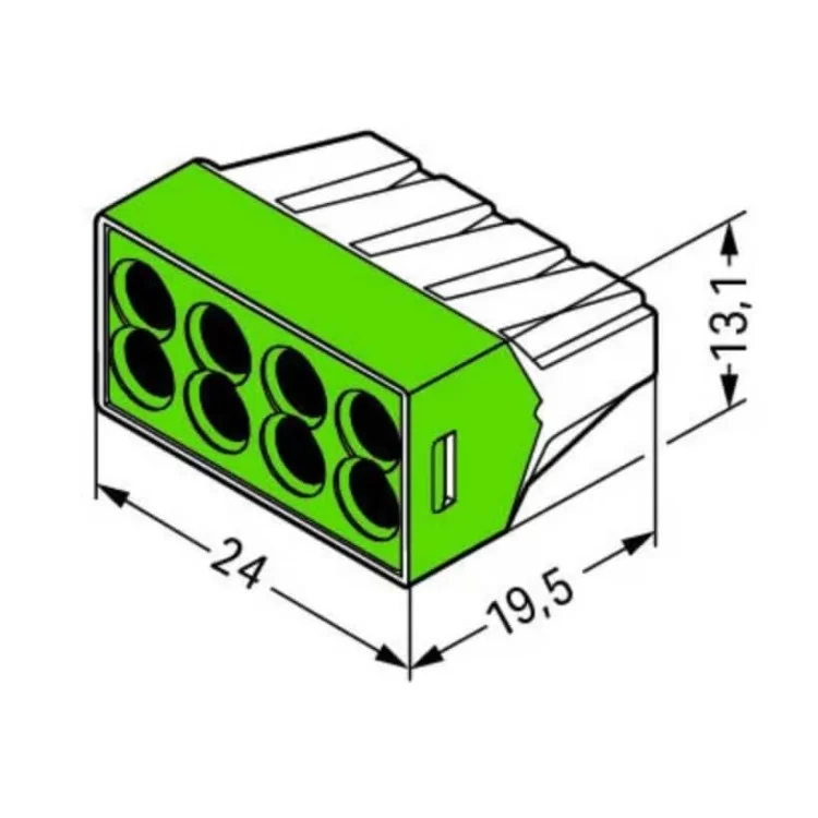 Восьмипровідний клемний з'єднувач Wago 773-118 Push Wire® в прозорому корпусі з зеленою кришкою ціна 20грн - фотографія 2