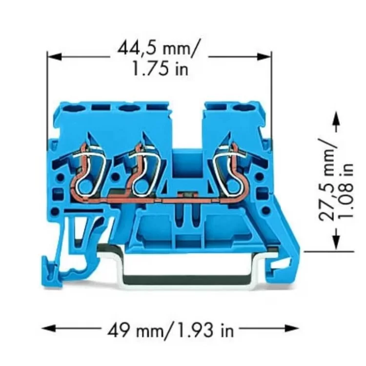 Трехпроводная компактная клемма Wago 870-684 TS35 (синяя) цена 26грн - фотография 2
