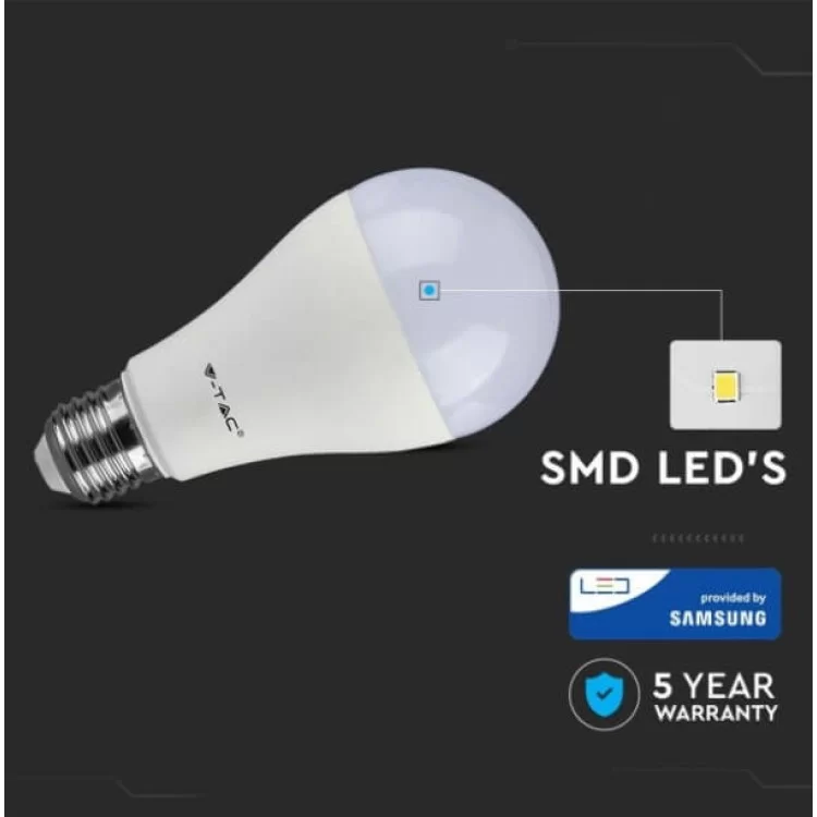 Світлодіодна лампа V-TAC 3800157627733 SKU-160 SAMSUNG CHIP Plastic A65 E27 15Вт 4000К характеристики - фотографія 7