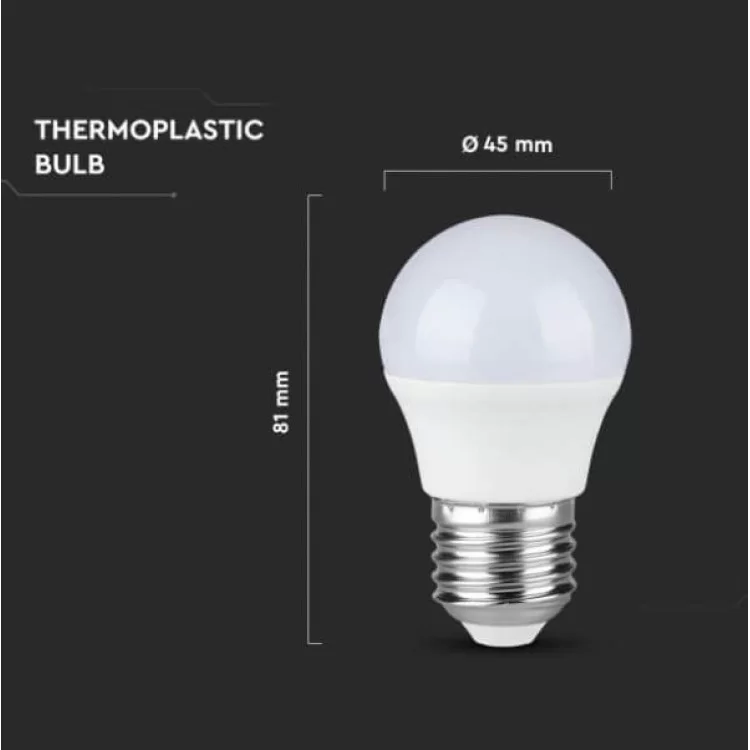 Світлодіодна лампа V-TAC 3800157640121 SKU-867 SAMSUNG CHIP Plastic G45 E27 7Вт 4000К характеристики - фотографія 7