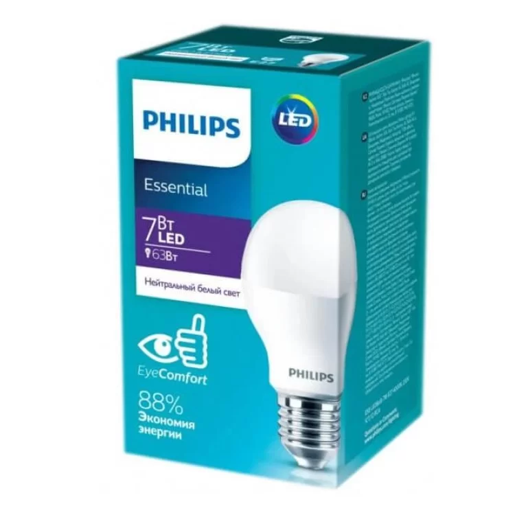 в продажу Світлодіодна лампа Philips 929001962787 EssLED Bulb 1CT/12 RCA E27 7Вт 4000К 230В - фото 3