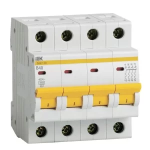 Автоматичний вимикач IEK MVA20-4-040-B ВА47-29 4P 40A 4,5кА характеристика B
