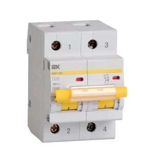 Автоматичний вимикач IEK MVA40-2-020-D ВА47-100 2Р 20А 10кА характеристика D