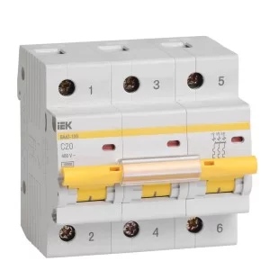 Автоматичний вимикач IEK MVA40-3-020-C ВА47-100 3Р 20А 10кА характеристика С