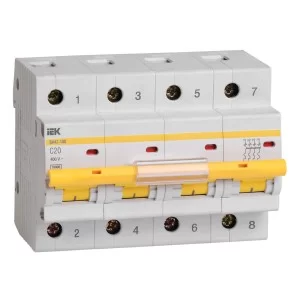 Автоматичний вимикач IEK MVA40-4-020-C ВА47-100 4Р 20А 10кА характеристика C