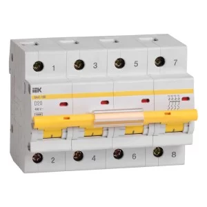 Автоматичний вимикач IEK MVA40-4-020-D ВА47-100 4Р 20А 10кА характеристика D
