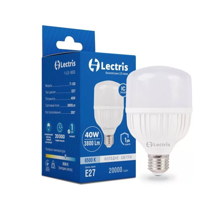 LED лампа Lectris 1-LC-1603 T120 40Вт 6500K 220В E27 ціна 214грн - фотографія 2