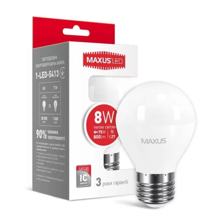 Светодиодная лампа Maxus G45 F 8Вт 3000K 220В E27 (1-LED-5413) цена 62грн - фотография 2