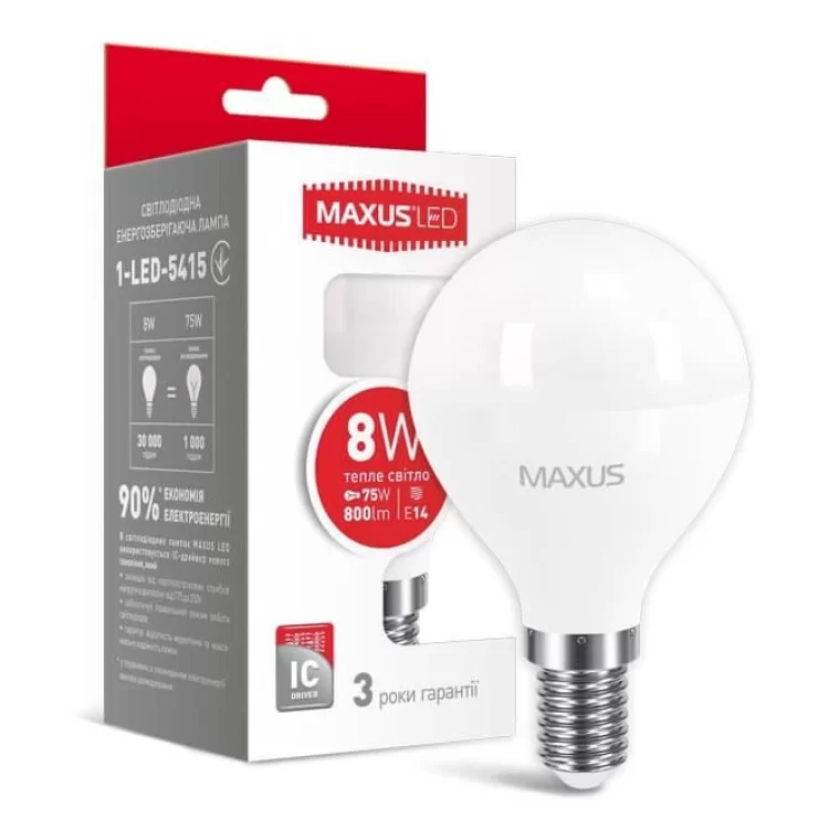 Світлодіодна лампа Maxus G45 F 8Вт 3000K 220В E14 (1-LED-5415) ціна 62грн - фотографія 2