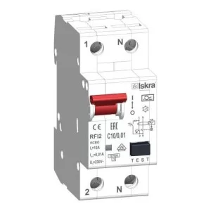 Дифференциальный автоматический выключатель RFI2 С10A, 1P+N, 10мА