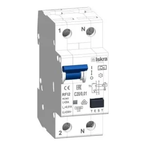 Дифференциальный автоматический выключатель RFI2 С20A, 1P+N, 10мА