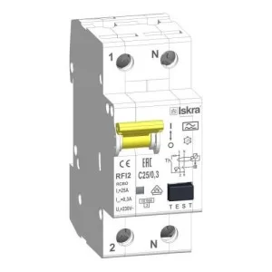 Дифференциальный автоматический выключатель RFI2 С25A, 1P+N, 300мА