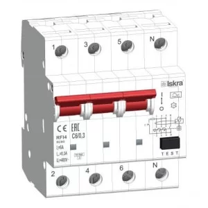 Дифференциальный автоматический выключатель RFI2 С6A, 1P+N, 300мА