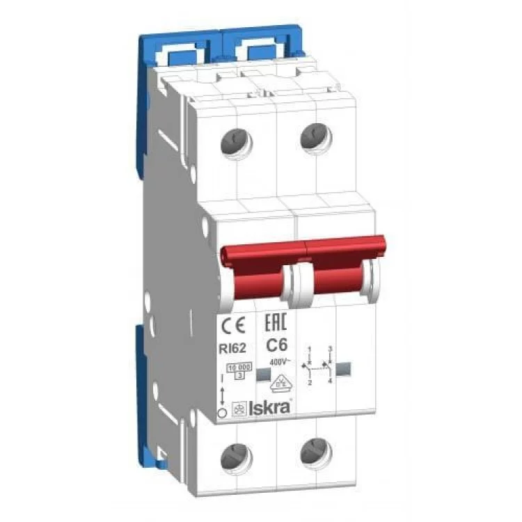 Модульный автоматический выключатель RI62 C6A, 2P, 10кА