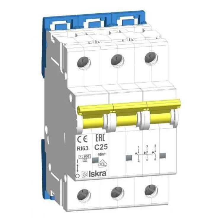 Модульний автоматичний вимикач RI63 C25A, 3P, 10кА