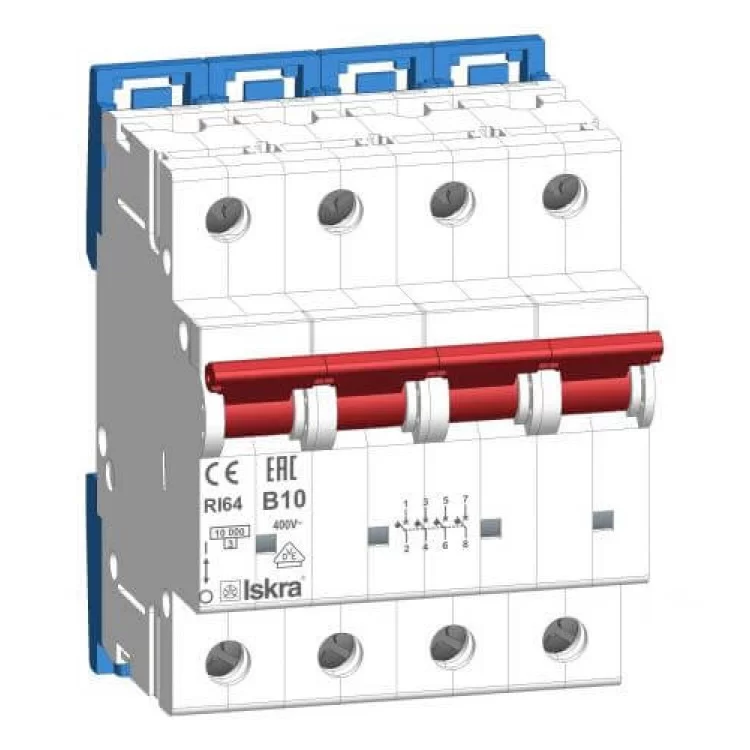 Модульный автоматический выключатель RI64 B10A, 4P, 10кА