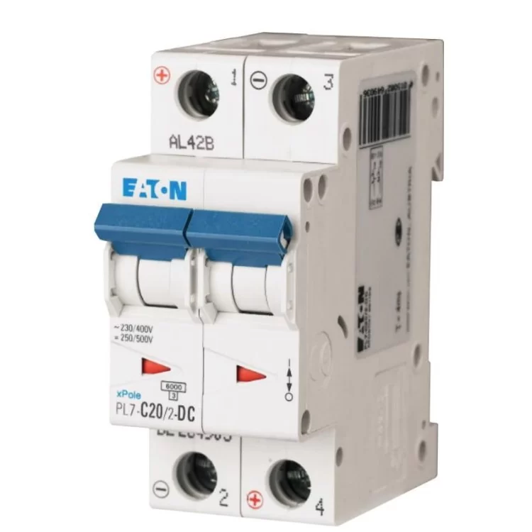 Автоматичний вимикач Eaton PL7-C20/2-DC 500В DC 20А C